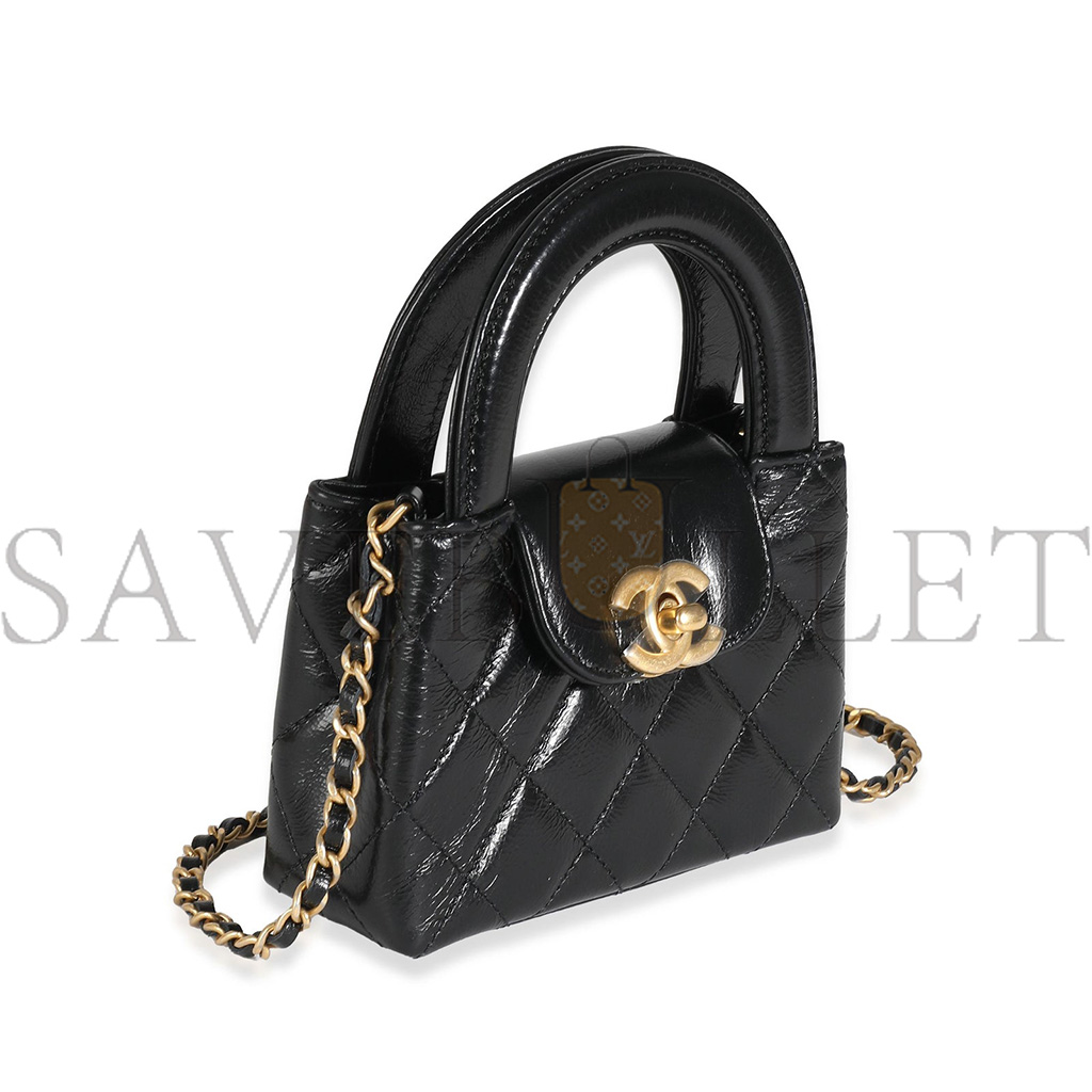 Ch*el master 24p black quilted shiny aged calfskin mini nano kelly shopper ap3435 (12*8*4cm)